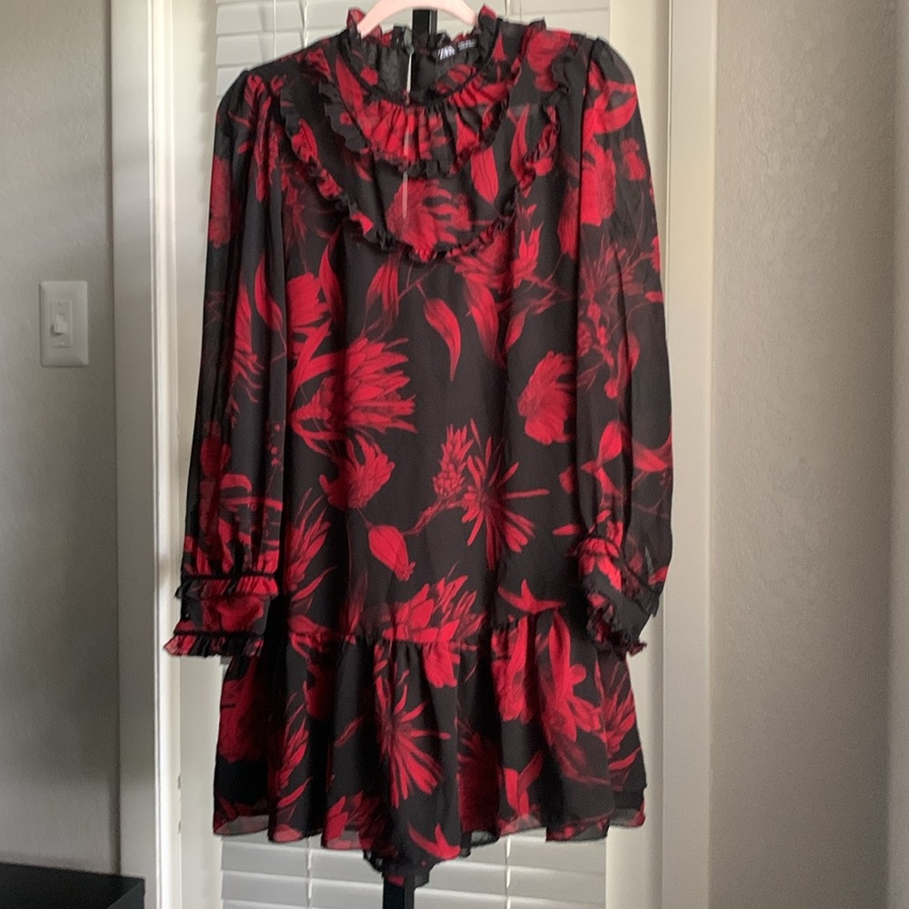 Zara ruffled peasant cottage floral print dress large